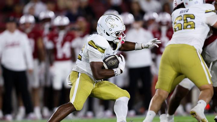 Sep 26, 2026; Stanford, California, USA; Georgia Tech Yellow Jackets running back Justice Haynes (22) runs with the ball during the first quarter against the Stanford Cardinal at Stanford Stadium. Mandatory Credit: Sergio Estrada-Imagn Images Sep 26, 2026; Stanford, California, USA; Georgia Tech Yellow Jackets running back Justice Haynes (22) runs with the ball during the first quarter against the Stanford Cardinal at Stanford Stadium. Mandatory Credit: Sergio Estrada-Imagn Images