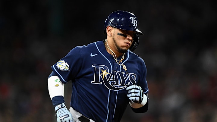 Sep 27, 2023; Boston, Massachusetts, USA; Tampa Bay Rays third baseman Isaac Paredes (17) runs the