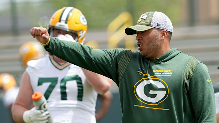 Green Bay Packers assistant offensive line coach Ryan Mahaffey is shown during organized team activities (OTA) on Tuesday, May 31, 2022, in Green Bay, Wis.Packers01 49
