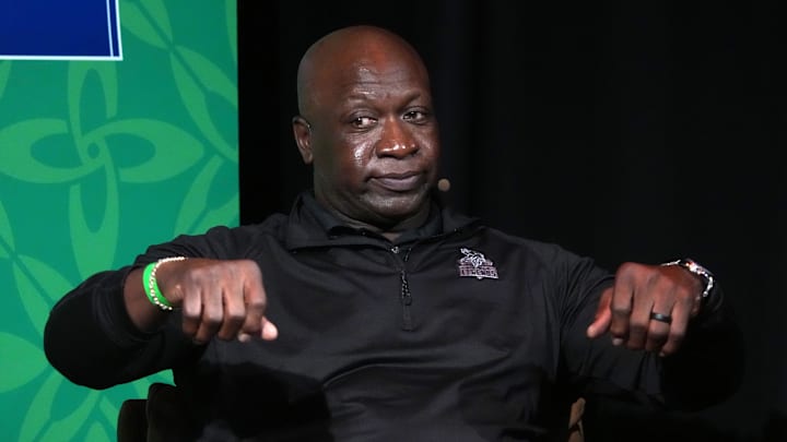 Sep 27, 2025; Dubliln, Ireland; Minnesota Vikings former defensive tackle John Randle during NFL Live at Whelan's Pub. Mandatory Credit: Kirby Lee-Imagn Images