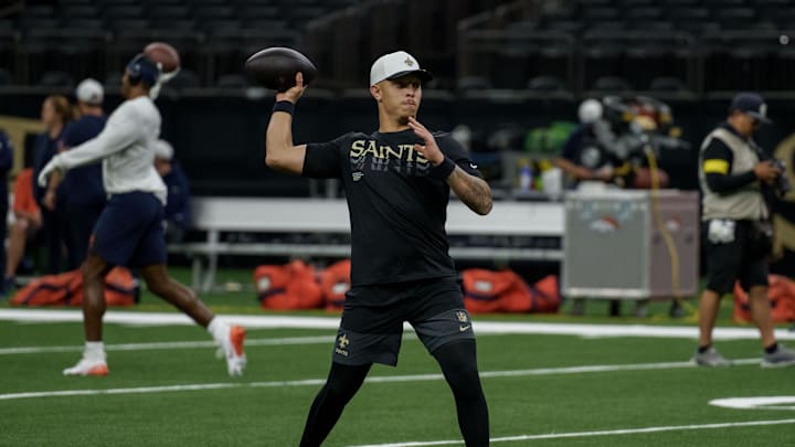 Aug 23, 2025; New Orleans, Louisiana, USA; New Orleans Saints quarterback Spencer Rattler (2) warms up before a game against the Denver Broncos at Caesars Superdome. Mandatory Credit: Matthew Hinton-Imagn Images Aug 23, 2025; New Orleans, Louisiana, USA; New Orleans Saints quarterback Spencer Rattler (2) warms up before a game against the Denver Broncos at Caesars Superdome. Mandatory Credit: Matthew Hinton-Imagn Images