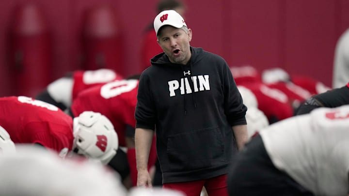 Wisconsin defensive coordinator Mike Tressel is shown during spring football practice Thursday, April 3, 2025 in Madison, Wisconsin. Mark Hoffman/Milwaukee Journal Sentinel