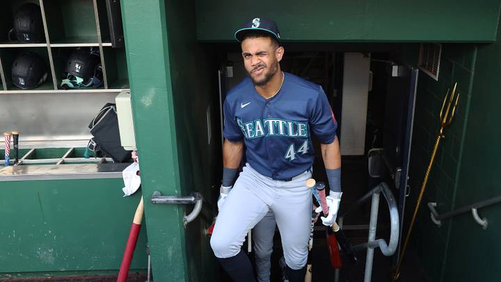 Jun 24, 2026; Pittsburgh, Pennsylvania, USA; Seattle Mariners center fielder Julio Rodríguez (44) winks as he enters the dugout to play the Pittsburgh Pirates at PNC Park. Mandatory Credit: Charles LeClaire-Imagn Images Jun 24, 2026; Pittsburgh, Pennsylvania, USA; Seattle Mariners center fielder Julio Rodríguez (44) winks as he enters the dugout to play the Pittsburgh Pirates at PNC Park. Mandatory Credit: Charles LeClaire-Imagn Images