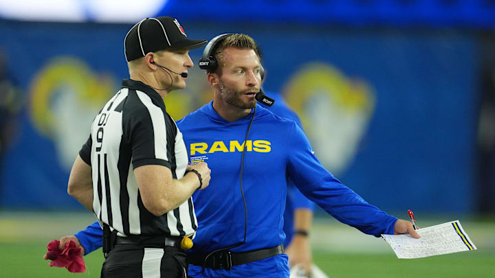 Oct 2, 2025; Inglewood, California, USA; Los Angeles Rams head coach Sean McVay reacts during the second half at SoFi Stadium. Mandatory Credit: Kirby Lee-Imagn Images Oct 2, 2025; Inglewood, California, USA; Los Angeles Rams head coach Sean McVay reacts during the second half at SoFi Stadium. Mandatory Credit: Kirby Lee-Imagn Images