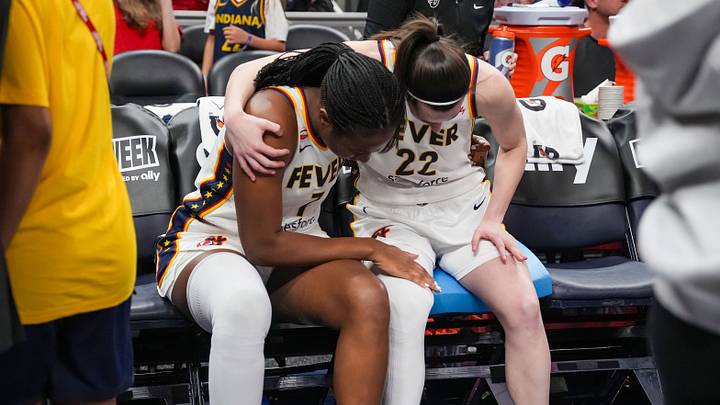 Indiana Fever center Aliyah Boston (7) embraces with Indiana Fever guard Caitlin Clark (22) before a game against the New York Liberty at Gainbridge Fieldhouse in Indianapolis on Tuesday, Aug. 11, 2026. Indiana Fever center Aliyah Boston (7) embraces with Indiana Fever guard Caitlin Clark (22) before a game against the New York Liberty at Gainbridge Fieldhouse in Indianapolis on Tuesday, Aug. 11, 2026.