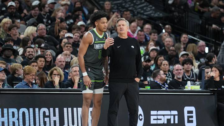 May 6, 2026; San Antonio, Texas, USA; Minnesota Timberwolves head coach Chris Finch talks with guard Terrence Shannon Jr. (1) in the second half against the San Antonio Spurs during game two of the second round of the 2026 NBA Playoffs at Frost Bank Center. Mandatory Credit: Daniel Dunn-Imagn Images May 6, 2026; San Antonio, Texas, USA; Minnesota Timberwolves head coach Chris Finch talks with guard Terrence Shannon Jr. (1) in the second half against the San Antonio Spurs during game two of the second round of the 2026 NBA Playoffs at Frost Bank Center. Mandatory Credit: Daniel Dunn-Imagn Images