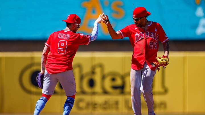 Jun 21, 2026; West Sacramento, California, USA; Los Angeles Angels shortstop Zach Neto (9) and center fielder Jose Siri (28) celebrate after defeating the Athletics at Sutter Health Park. Mandatory Credit: Scott Marshall-Imagn Images Jun 21, 2026; West Sacramento, California, USA; Los Angeles Angels shortstop Zach Neto (9) and center fielder Jose Siri (28) celebrate after defeating the Athletics at Sutter Health Park. Mandatory Credit: Scott Marshall-Imagn Images