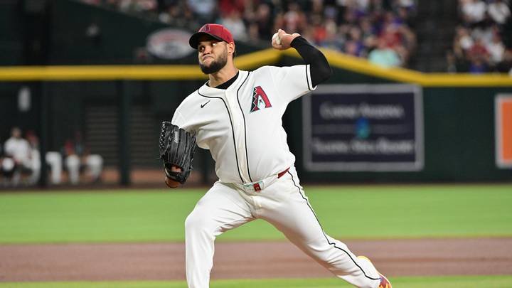 Jun 17, 2026; Phoenix, Arizona, USA; Arizona Diamondbacks pitcher Eduardo Rodriguez (57) throws in the first inning against the Los Angeles Angels at Chase Field. Mandatory Credit: Matt Kartozian-Imagn Images