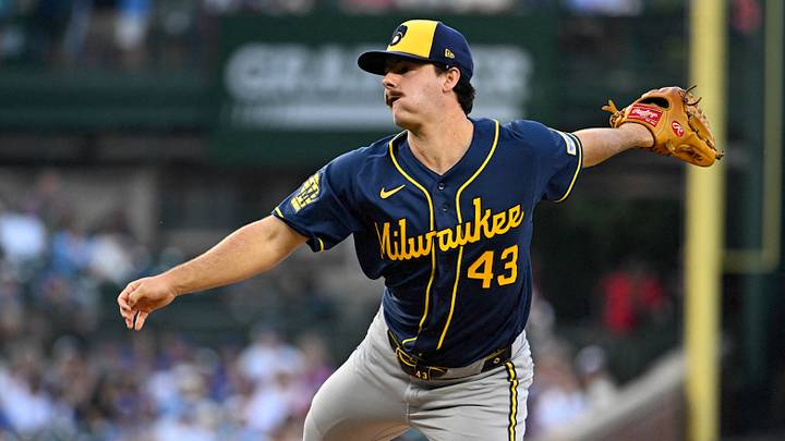 Sep 3, 2026; Chicago, Illinois, USA;  Milwaukee Brewers pitcher Logan Henderson (43) delivers the ball during the first inning against the Chicago Cubs at Wrigley Field.  Mandatory Credit: Matt Marton-Imagn Images
