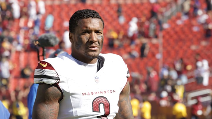 Sep 7, 2025; Landover, Maryland, USA; Washington Commanders safety Will Harris (3) walks off the field after the game against the New York Giants at Northwest Stadium. Mandatory Credit: Amber Searls-Imagn Images