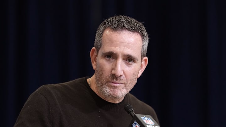 Feb 24, 2026; Indianapolis, IN, USA; Philadelphia Eagles general manager Howie Roseman speaks at the NFL Scouting Combine at the Indiana Convention Center. Feb 24, 2026; Indianapolis, IN, USA; Philadelphia Eagles general manager Howie Roseman speaks at the NFL Scouting Combine at the Indiana Convention Center.