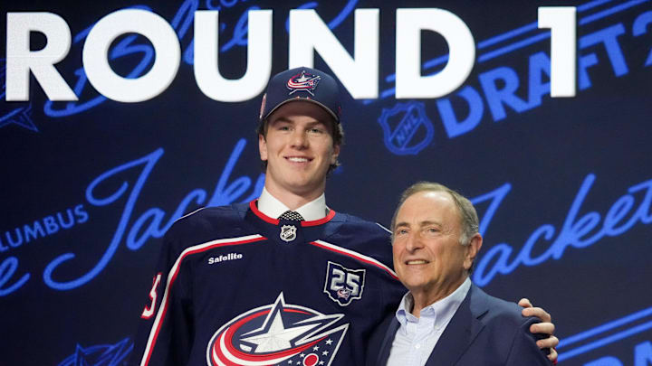 Jackson Smith, who has committed to play hockey at Penn State, was selected as the 14th overall pick to the Columbus Blue Jackets in the first round of the 2025 NHL Entry Draft. 