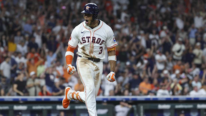 Houston Astros shortstop Jeremy Pena running the bases.