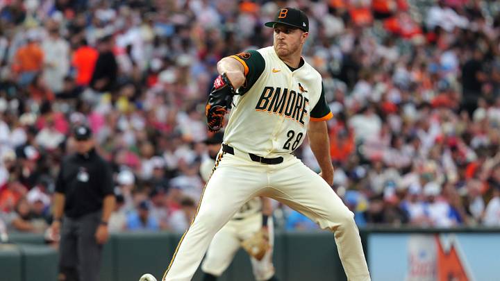 Jul 24, 2026; Baltimore, Maryland, USA; Baltimore Orioles pitcher Trevor Rogers (28) delivers during the third inning against the Atlanta Braves at Oriole Park at Camden Yards. Mandatory Credit: Mitch Stringer-Imagn Images Jul 24, 2026; Baltimore, Maryland, USA; Baltimore Orioles pitcher Trevor Rogers (28) delivers during the third inning against the Atlanta Braves at Oriole Park at Camden Yards. Mandatory Credit: Mitch Stringer-Imagn Images