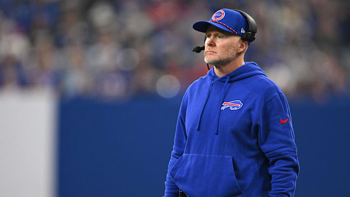 Nov 10, 2024; Indianapolis, Indiana, USA; Buffalo Bills Buffalo Bills head coach Sean McDermott stands on the sidelines