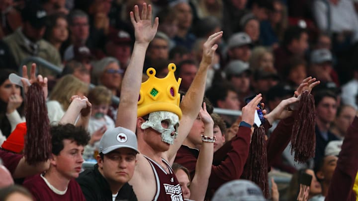Mississippi State Bulldogs fans react during the second half against the Mississippi Rebels at Humphrey Coliseum.