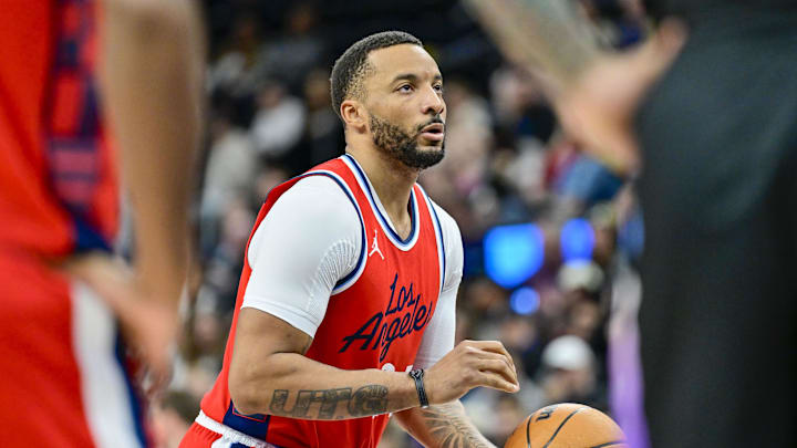 Feb 13, 2025; Salt Lake City, Utah, USA; LA Clippers guard Norman Powell (24) takes a free throw against the Utah Jazz during overtime at the Delta Center. Mandatory Credit: Christopher Creveling-Imagn Images