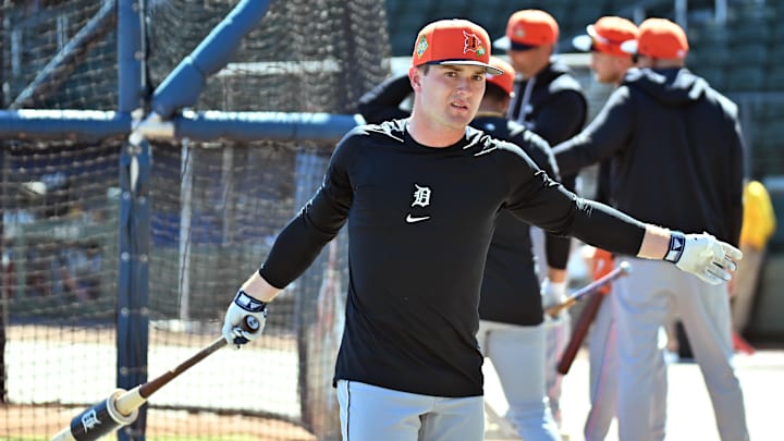 Feb 24, 2026; North Port, Florida, USA; Detroit Tigers shortstop Kevin McGonigle (85) prepares to take batting practice before the game against the Atlanta Braves during spring training at CoolToday Park. Mandatory Credit: Jonathan Dyer-Imagn Images Feb 24, 2026; North Port, Florida, USA; Detroit Tigers shortstop Kevin McGonigle (85) prepares to take batting practice before the game against the Atlanta Braves during spring training at CoolToday Park. Mandatory Credit: Jonathan Dyer-Imagn Images