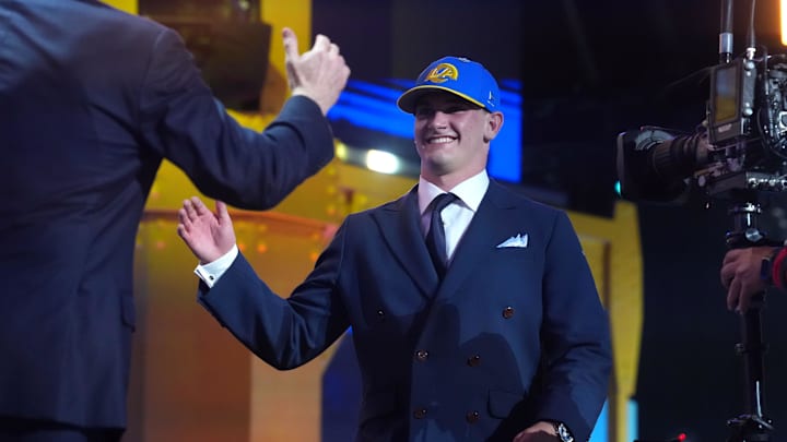 Apr 23, 2026; Pittsburgh, PA, USA; Alabama Crimson Tide quarterback Ty Simpson is selected by the Los Angeles Rams as the number 13 pick during the 2026 NFL Draft at Acrisure Stadium. Mandatory Credit: Kirby Lee-Imagn Images