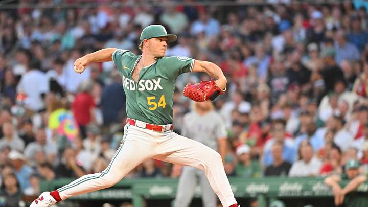 Jun 12, 2026; Boston, Massachusetts, USA; Boston Red Sox starting pitcher Sonny Gray (54) pitches against the Texas Rangers during the fourth inning at Fenway Park. Mandatory Credit: Eric Canha-Imagn Images