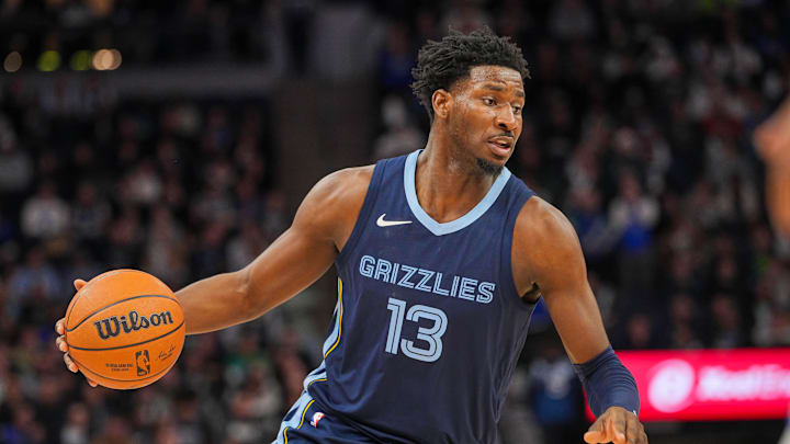Jan 18, 2024; Minneapolis, Minnesota, USA; Memphis Grizzlies forward Jaren Jackson Jr. (13) dribbles,