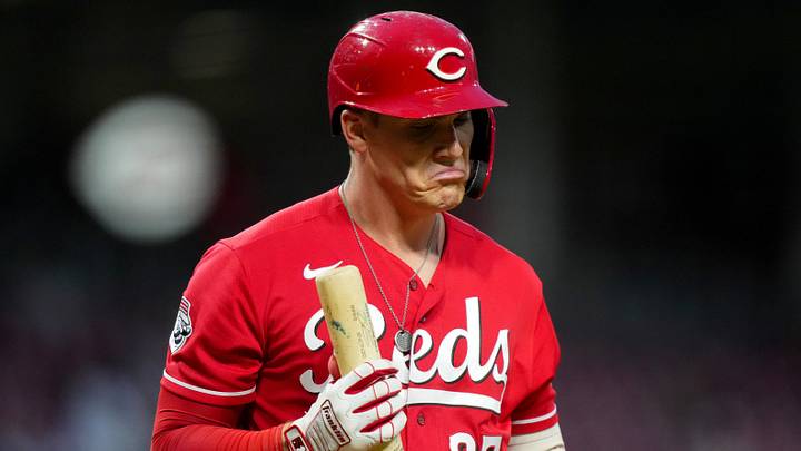 Cincinnati Reds catcher Tyler Stephenson (37) reacts