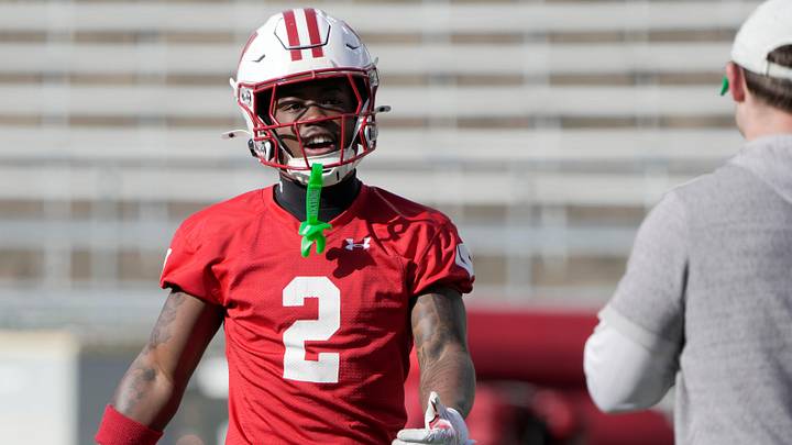 Wisconsin cornerback Javan Robinson (2) is shown during spring football practice Tuesday, April 21, 2026 at Camp Randall Stadium in Madison, Wisconsin.