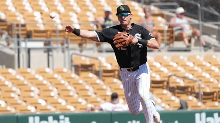 Mar 17, 2026; Phoenix, Arizona, USA; Chicago White Sox shortstop Colson Montgomery (12) makes the play against the Athletics in the second inning at Camelback Ranch-Glendale. Mandatory Credit: Rick Scuteri-Imagn Images Mar 17, 2026; Phoenix, Arizona, USA; Chicago White Sox shortstop Colson Montgomery (12) makes the play against the Athletics in the second inning at Camelback Ranch-Glendale. Mandatory Credit: Rick Scuteri-Imagn Images