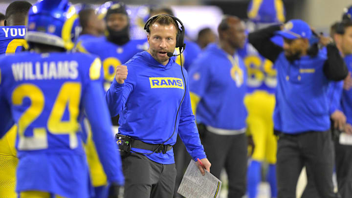 Dec 28, 2024; Inglewood, California, USA;  Los Angeles Rams head coach Sean McVay on the sidelines in the second half against the Arizona Cardinals at SoFi Stadium.