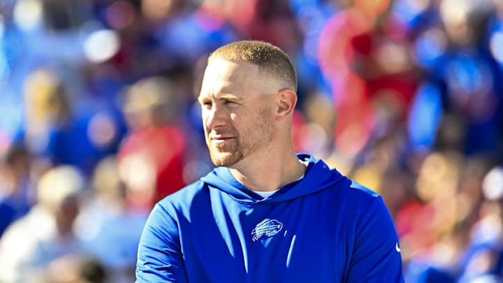 Joe Brady before the Bills' 34–10 win over the Titans on Oct. 20, 2024.