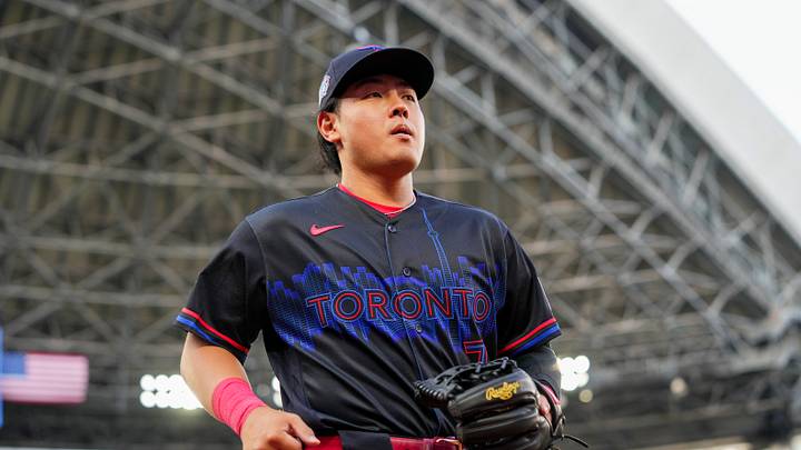 Toronto Blue Jays third baseman Kazuma Okamoto. Toronto Blue Jays third baseman Kazuma Okamoto.