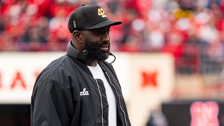 Nov 2, 2024; Lincoln, Nebraska, USA; UCLA Bruins head coach DeShaun Foster walks off after a timeout in the second quarter against the Nebraska Cornhuskers at Memorial Stadium. Mandatory Credit: Dylan Widger-Imagn Images Nov 2, 2024; Lincoln, Nebraska, USA; UCLA Bruins head coach DeShaun Foster walks off after a timeout in the second quarter against the Nebraska Cornhuskers at Memorial Stadium. Mandatory Credit: Dylan Widger-Imagn Images
