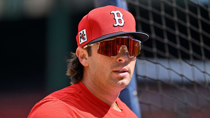 Apr 10, 2025; Boston, Massachusetts, USA; Boston Red Sox first baseman Triston Casas (36) steps out of the batting cage during practice before a game against the Toronto Blue Jays at Fenway Park. Mandatory Credit: Eric Canha-Imagn Images