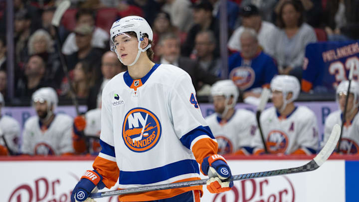 Oct 18, 2025; Ottawa, Ontario, CAN; New York Islanders defenseman Matthew Schaefer (48) skates in the first period against the Ottawa Senators at the Canadian Tire Centre. Mandatory Credit: Marc DesRosiers-IMAGN Images Oct 18, 2025; Ottawa, Ontario, CAN; New York Islanders defenseman Matthew Schaefer (48) skates in the first period against the Ottawa Senators at the Canadian Tire Centre. Mandatory Credit: Marc DesRosiers-IMAGN Images