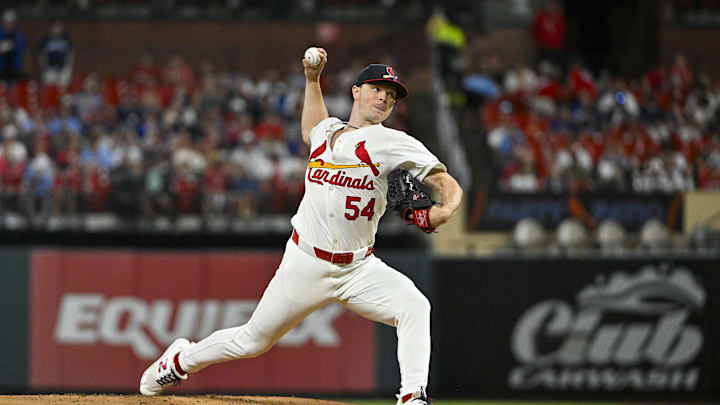 May 26, 2024; St. Louis, Missouri, USA;  St. Louis Cardinals starting pitcher Sonny Gray (54) pitches against the Chicago Cubs during the first inning at Busch Stadium. Mandatory Credit: Jeff Curry-USA TODAY Sports