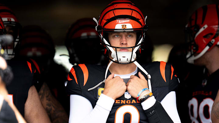 Cincinnati Bengals quarterback Joe Burrow (9) looks to take the field before the NFL game against the Carolina Panthers at Bank of America Stadium in Charlotte, N.C., on Sunday, Sept. 29, 2024. Cincinnati Bengals quarterback Joe Burrow (9) looks to take the field before the NFL game against the Carolina Panthers at Bank of America Stadium in Charlotte, N.C., on Sunday, Sept. 29, 2024.
