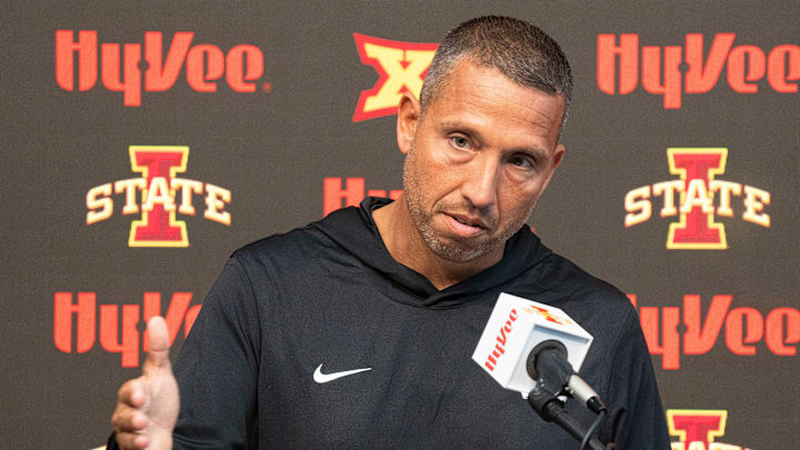 Iowa State football head coach Matt Campbell speaks during Iowa State football media day at Stark Performance Center on July 25, 2025, in Ames.