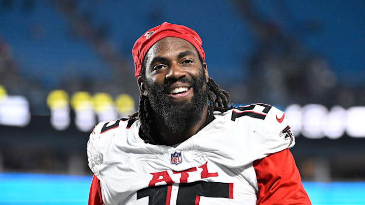 Oct 13, 2024; Charlotte, North Carolina, USA; Atlanta Falcons linebacker Matthew Judon walks off the field after the game at Bank of America Stadium. Mandatory Credit: Bob Donnan-Imagn Images