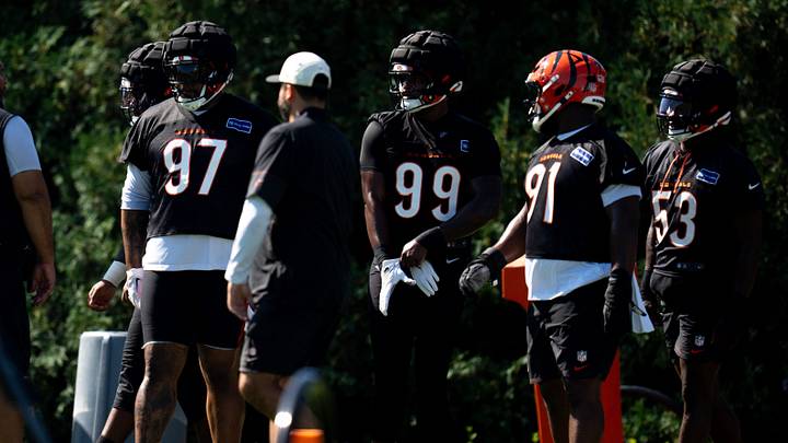 Cincinnati Bengals defensive tackle Dexter Lawrence II (97) stands with other player during the Cincinnati Bengals Training Camp 2026 at Kettering Practice Field in Cincinnati on Thursday, July 30, 2026. Cincinnati Bengals defensive tackle Dexter Lawrence II (97) stands with other player during the Cincinnati Bengals Training Camp 2026 at Kettering Practice Field in Cincinnati on Thursday, July 30, 2026.