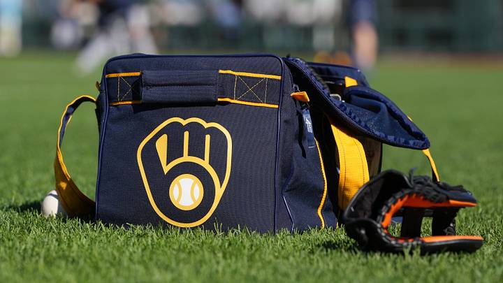 Jul 27, 2026; San Francisco, California, USA; An equipment bag with the Milwaukee Brewers logo sits on the field before the game against the San Francisco Giants at Oracle Park. Mandatory Credit: Darren Yamashita-Imagn Images Jul 27, 2026; San Francisco, California, USA; An equipment bag with the Milwaukee Brewers logo sits on the field before the game against the San Francisco Giants at Oracle Park. Mandatory Credit: Darren Yamashita-Imagn Images