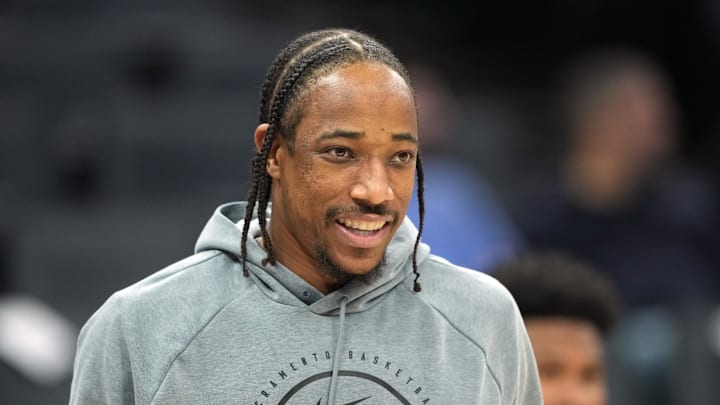 Apr 5, 2026; Sacramento, California, USA; Sacramento Kings guard DeMar DeRozan (10) walks on the court before the game against the LA Clippers at Golden 1 Center.
