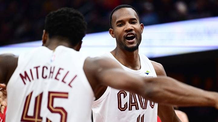 Nov 23, 2025; Cleveland, Ohio, USA; Cleveland Cavaliers center Evan Mobley (4) celebrates with guard Donovan Mitchell (45) during the first half against the Los Angeles Clippers at Rocket Arena. Mandatory Credit: Ken Blaze-Imagn Images Nov 23, 2025; Cleveland, Ohio, USA; Cleveland Cavaliers center Evan Mobley (4) celebrates with guard Donovan Mitchell (45) during the first half against the Los Angeles Clippers at Rocket Arena. Mandatory Credit: Ken Blaze-Imagn Images