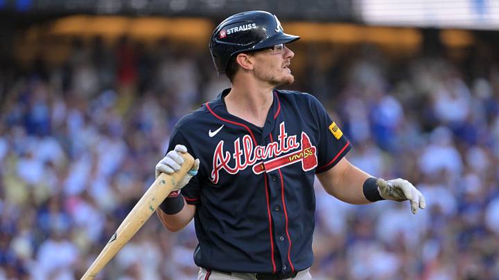 Oct 4, 2026; Los Angeles, California, USA; Atlanta Braves catcher Sean Murphy (12) reacts after striking out with the bases loaded to end the first inning against the Los Angeles Dodgers in game two of the NLDS for the 2026 MLB Playoffs at Uniqlo Field at Dodger Stadium. Mandatory Credit: Jayne Kamin-Oncea-Imagn Images Oct 4, 2026; Los Angeles, California, USA; Atlanta Braves catcher Sean Murphy (12) reacts after striking out with the bases loaded to end the first inning against the Los Angeles Dodgers in game two of the NLDS for the 2026 MLB Playoffs at Uniqlo Field at Dodger Stadium. Mandatory Credit: Jayne Kamin-Oncea-Imagn Images