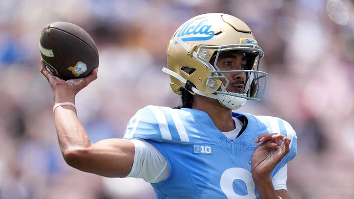 May 2, 2026; Pasadena, CA, USA; UCLA Bruins quarterback Nico Iamaleava (9) throws the ball during the spring game at Rose Bowl. Mandatory Credit: Kirby Lee-Imagn Images May 2, 2026; Pasadena, CA, USA; UCLA Bruins quarterback Nico Iamaleava (9) throws the ball during the spring game at Rose Bowl. Mandatory Credit: Kirby Lee-Imagn Images