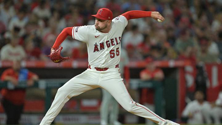Aug 29, 2026; Anaheim, California, USA; Los Angeles Angels relief pitcher Tayler Saucedo (55) delivers to the plate in the sixth inning against the Philadelphia Phillies at Angel Stadium. Mandatory Credit: Jayne Kamin-Oncea-Imagn Images Aug 29, 2026; Anaheim, California, USA; Los Angeles Angels relief pitcher Tayler Saucedo (55) delivers to the plate in the sixth inning against the Philadelphia Phillies at Angel Stadium. Mandatory Credit: Jayne Kamin-Oncea-Imagn Images