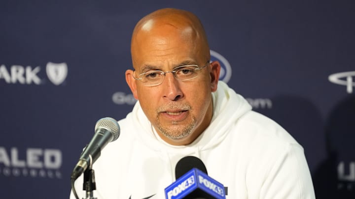 Penn State coach James Franklin speaks to the media during the post-game press conference following the Nittany Lions' win over Wisconsin. 