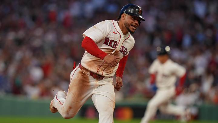 Jun 3, 2026; Boston, Massachusetts, USA; Boston Red Sox first baseman Willson Contreras (40) and designated hitter Masataka Yoshida (7) round the bases to score against the Baltimore Orioles in the fifth inning at Fenway Park. Mandatory Credit: David Butler II-Imagn Images