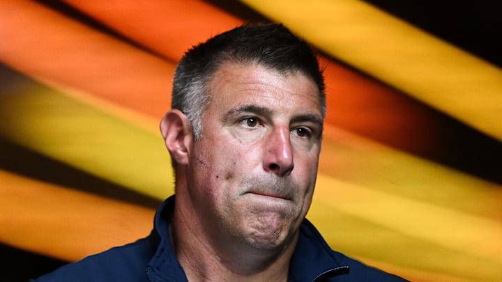 Aug 8, 2025; Foxborough, Massachusetts, USA; New England Patriots head coach Mike Vrabel walks onto the field before a game against the Washington Commanders at Gillette Stadium. Mandatory Credit: Brian Fluharty-Imagn Images