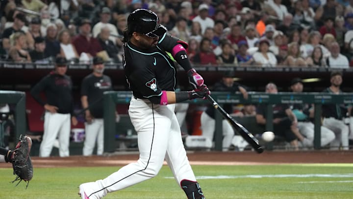 Jul 19, 2025; Phoenix, Arizona, USA; Arizona Diamondbacks third base Eugenio Suárez (28) hits a two-run home run against the St. Louis Cardinals in the first inning at Chase Field. Mandatory Credit: Rick Scuteri-Imagn Images Jul 19, 2025; Phoenix, Arizona, USA; Arizona Diamondbacks third base Eugenio Suárez (28) hits a two-run home run against the St. Louis Cardinals in the first inning at Chase Field. Mandatory Credit: Rick Scuteri-Imagn Images
