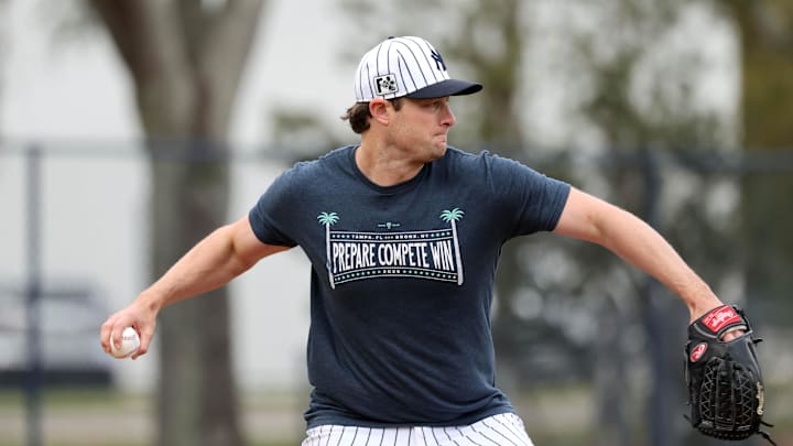 New York Yankees pitcher Gerrit Cole (45) during work outs at George M. Steinbrenner Field on Feb. 20. New York Yankees pitcher Gerrit Cole (45) during work outs at George M. Steinbrenner Field on Feb. 20.